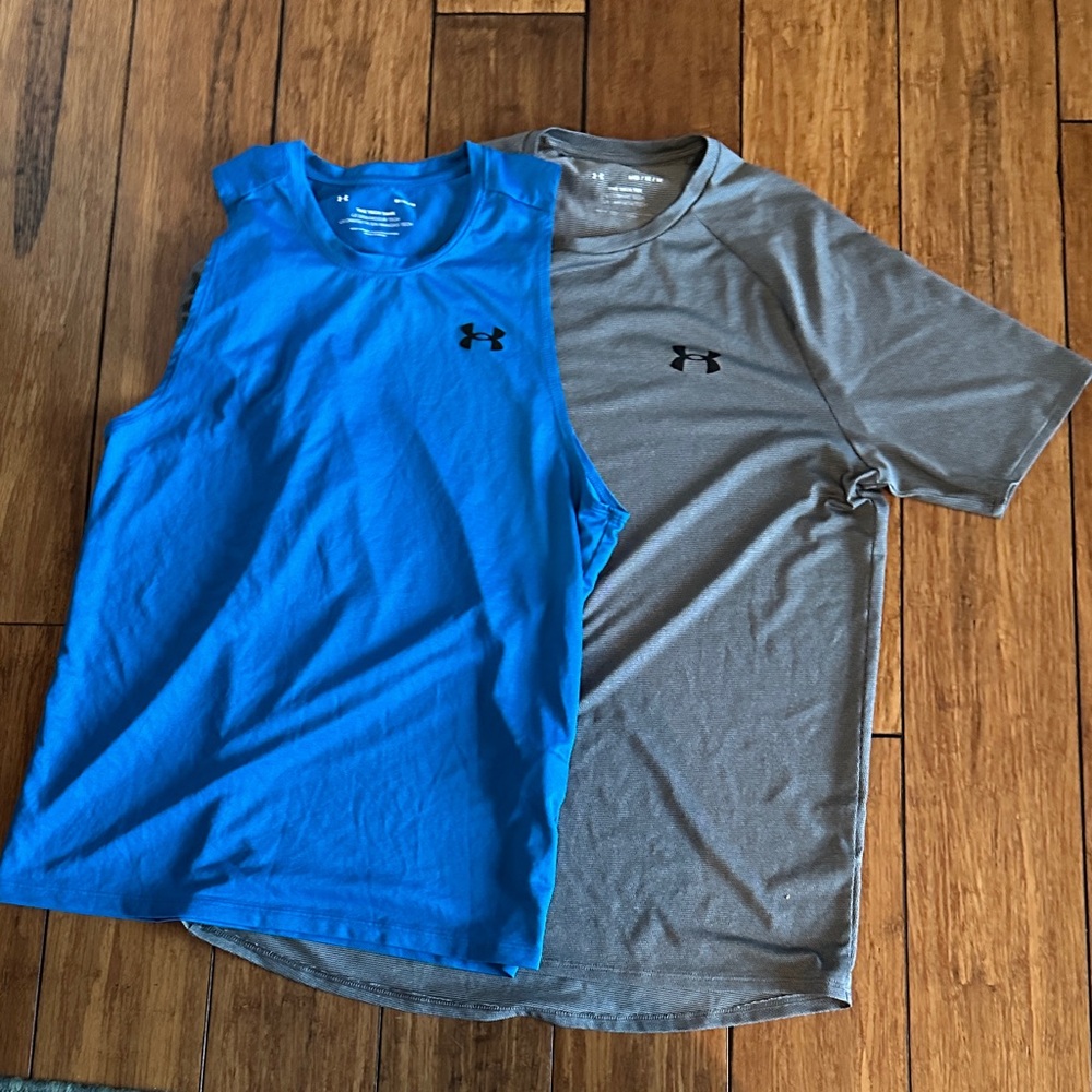 Under Armour Men's Performance Tech Blue Tank and Gray Tee